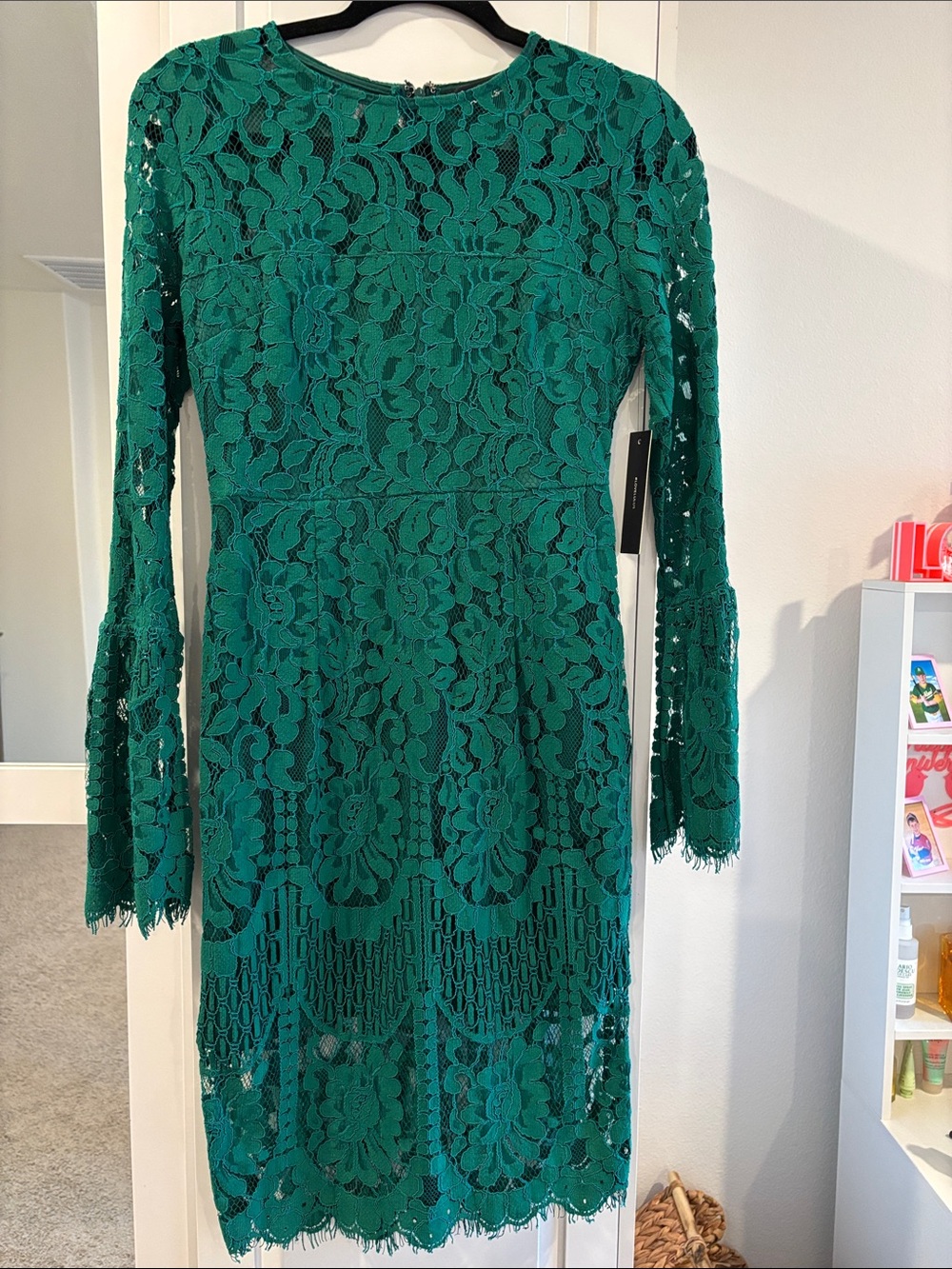 Lulus Emerald Green Lace Long-Sleeve Midi Dress